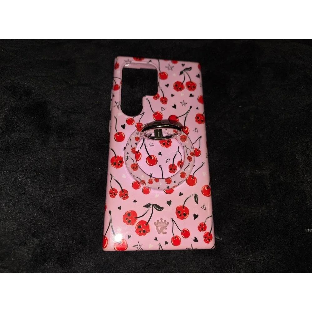 Sour Cherry Skulls Velvet Caviar Case & Magnetic Ring Samsung Galaxy S24 Ultra
